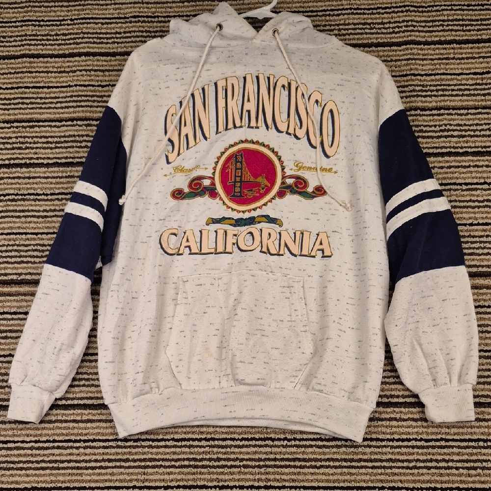 SAN FRANCISCO CA Grey Navy USA Cotton Blend Mens M Hoodie Sweater Sweatshirt VTG